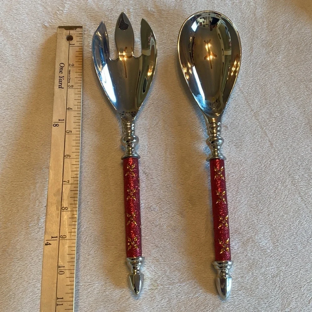 Pier 1 Imports Sequin Silver Red 2pc Serving Utensils‎